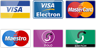 We accept all major debit and credit cards including Visa Mastercard Switch Solo Maestro and Electron